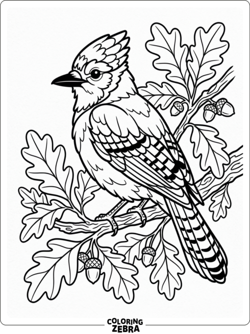 A detailed blue jay perched on a branch