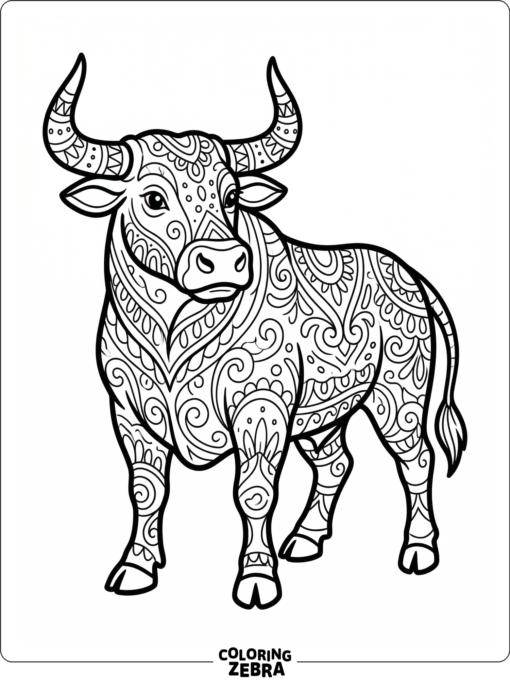 A detailed bull with strong lines and a plain background