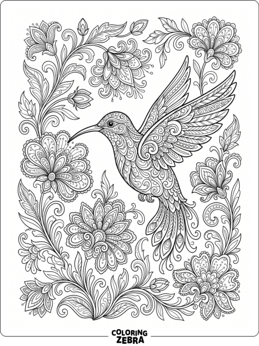 An ornate hummingbird with floral details