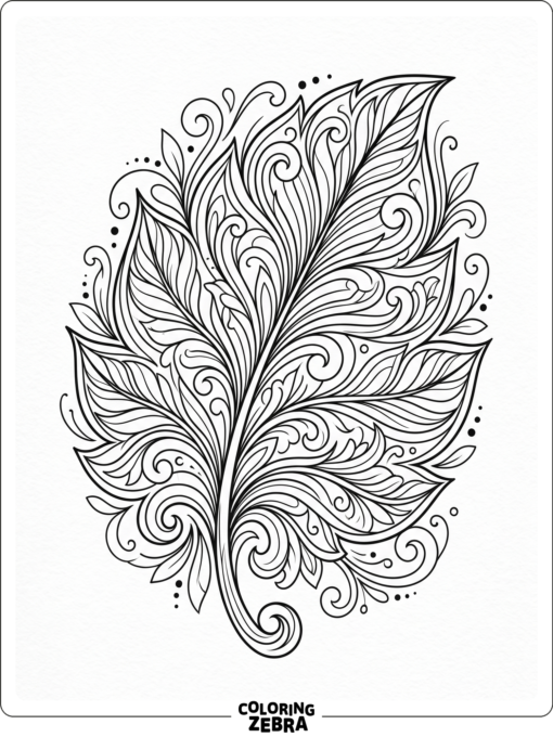 An ornate leaf design with flowing veins and curves