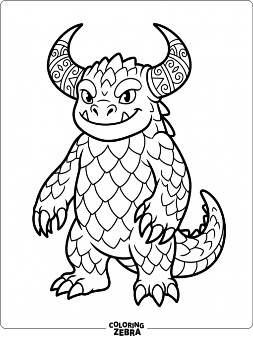A detailed monster with scales and curved horns