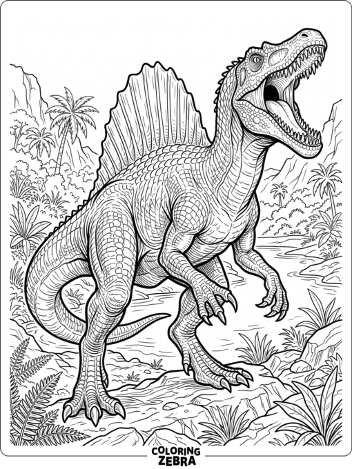 A detailed spinosaurus with textured scales