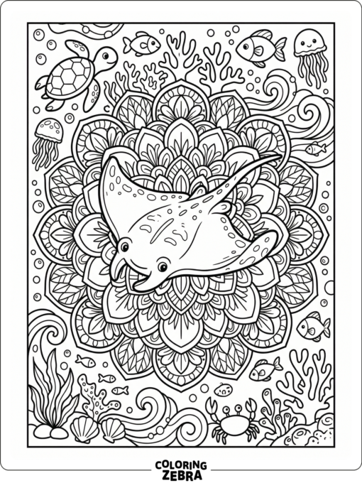 A stingray inside a mandala design