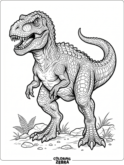 A detailed T rex with scales and claws