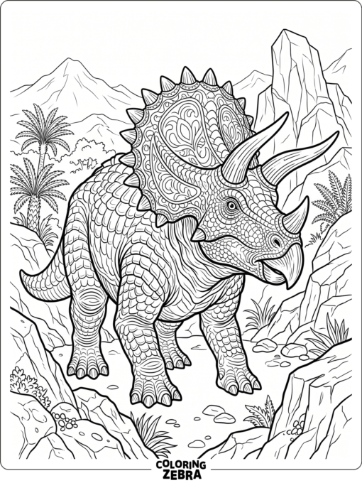 A detailed triceratops with textured skin and horns