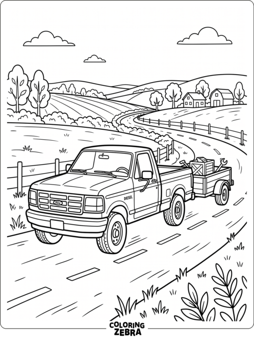 A diesel Ford truck pulling a trailer