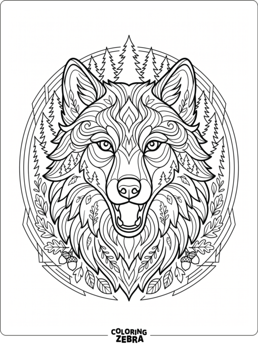 A detailed wolf face with layered fur