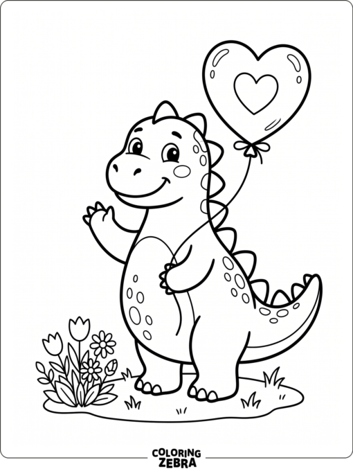 Friendly dinosaur with a heart balloon