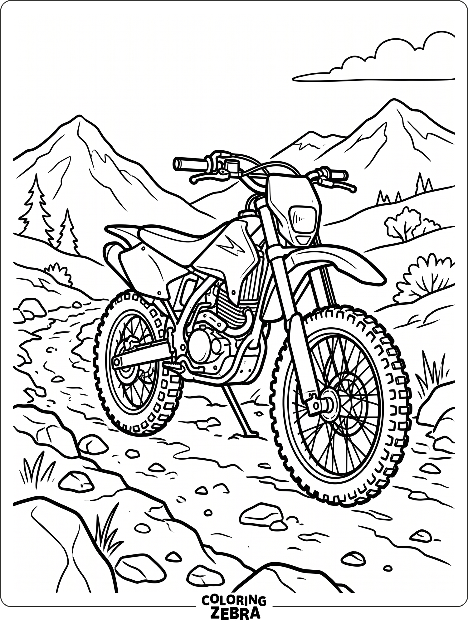 Simple dirt bike outline on a rocky trail
