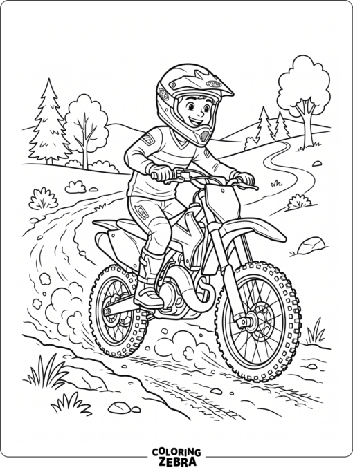 Kid-friendly dirt bike rider on a small trail