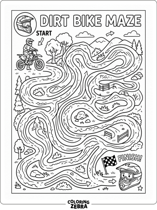 A dirt bike maze with a winding path