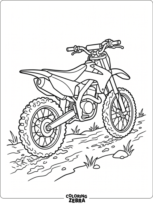 A dirt bike with muddy tires on a trail