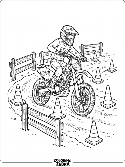 Dirt bike navigating cones on an obstacle course