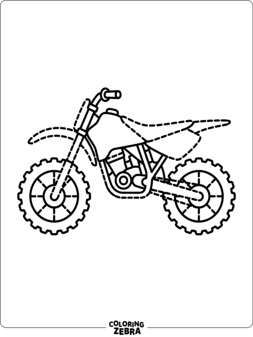 Thick dashed lines tracing a dirt bike shape