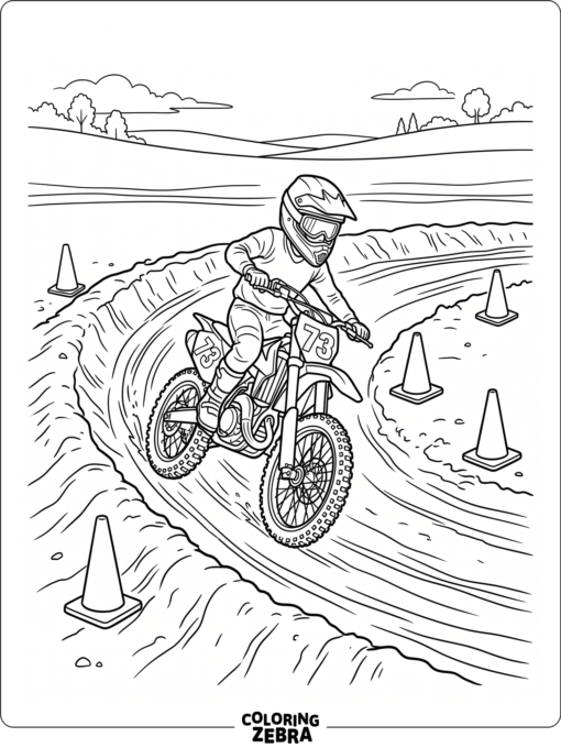 Dirt bike on a winding race track