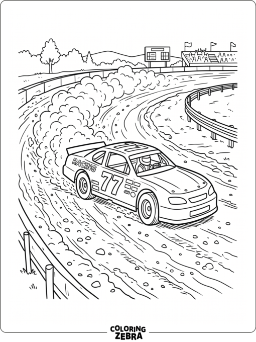 A dirt track race car racing on an oval track