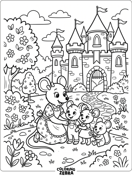 Mouse family in a castle garden