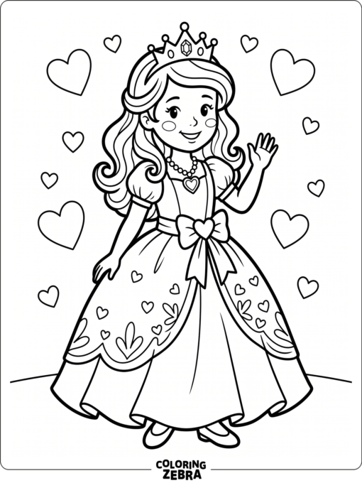 A princess surrounded by hearts and a crown