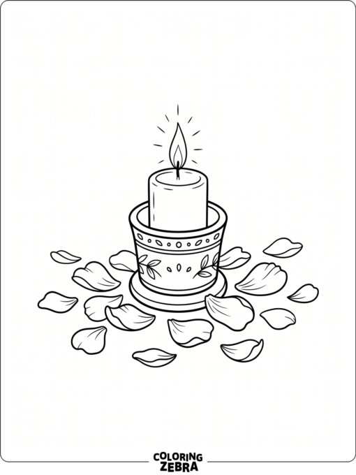 candle in a holder with scattered petals