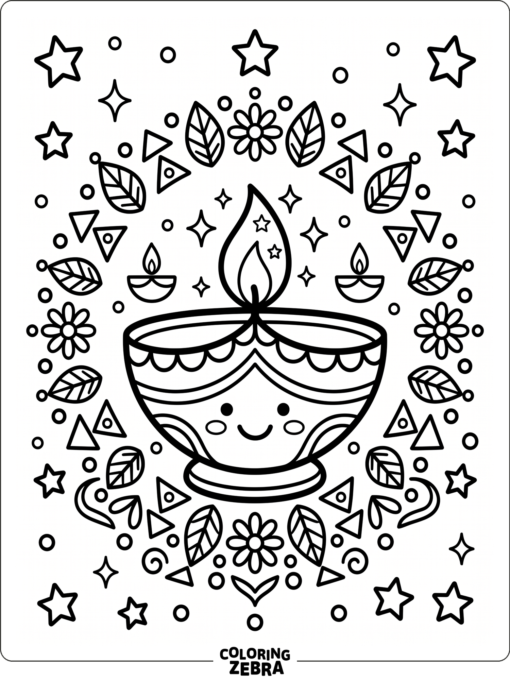 Big diya with stars and rangoli shapes