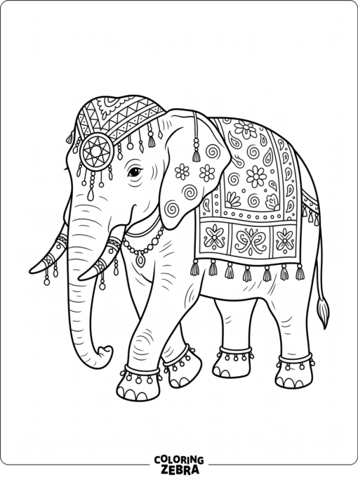 decorated elephant with cloth and jewelry