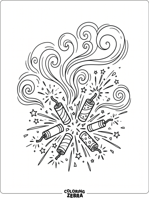 Firecrackers bursting with sparks and smoke