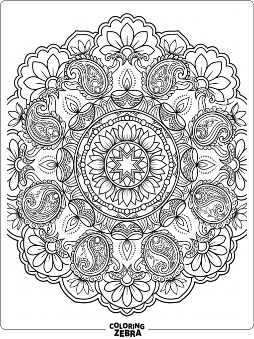 mandala with diyas and paisley shapes