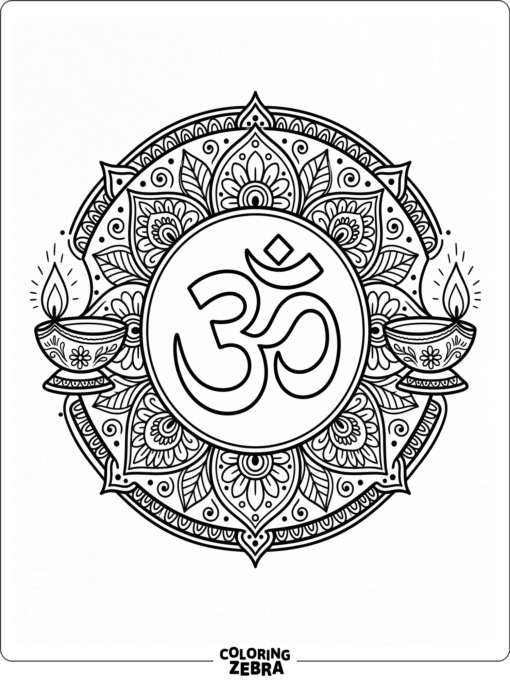 Om symbol inside a round rangoli border