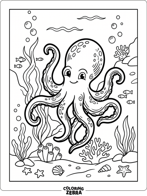 A colored octopus with a simple ocean background