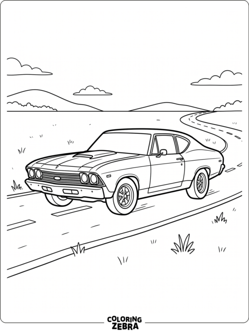 A muscle sedan with a split grille and racing wheels