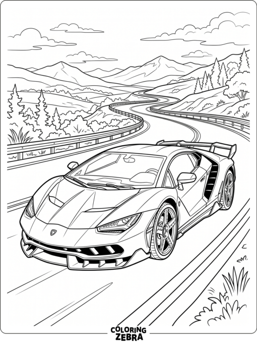 A sleek performance car with sharp angles on an open road