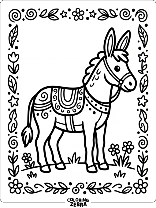 A donkey framed by simple decorative borders