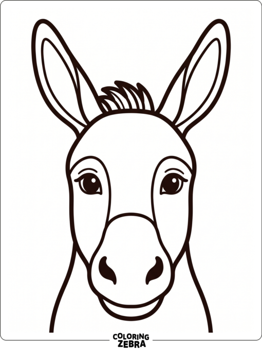 A donkey face with long ears and a calm look