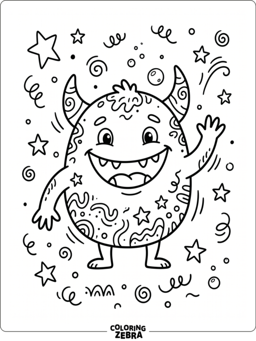 A doodle monster with stars and squiggly lines
