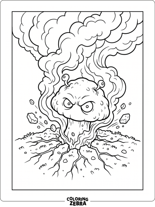 Doom-shroom bursting from the ground with a smoky blast