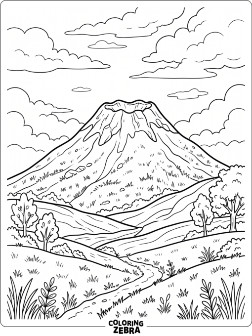 A dormant volcano with grassy slopes