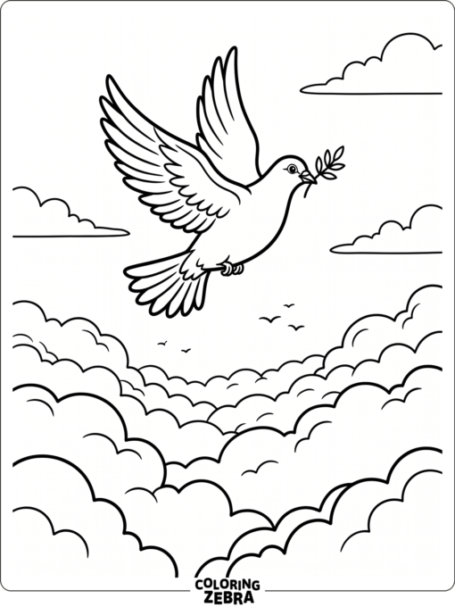 A dove flying above clouds in the sky
