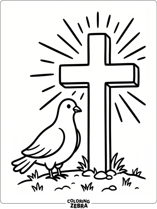 A dove beside a cross with clean outlines