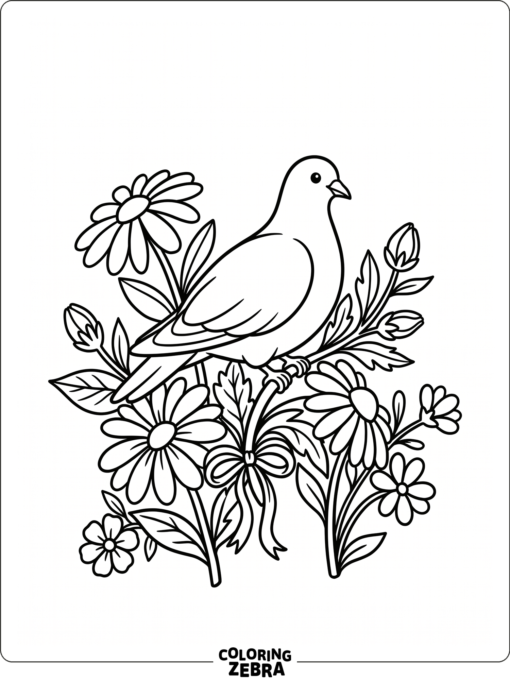 A gentle dove among flowers with clean outlines
