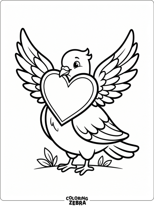 A dove holding a heart