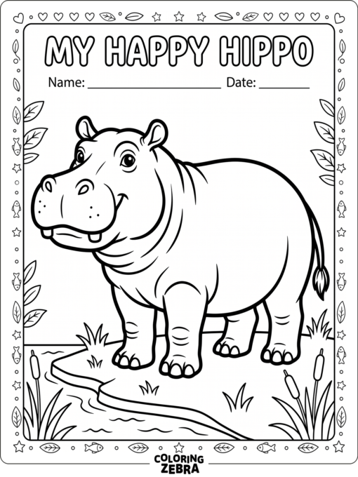 A clean hippo outline on a downloadable worksheet