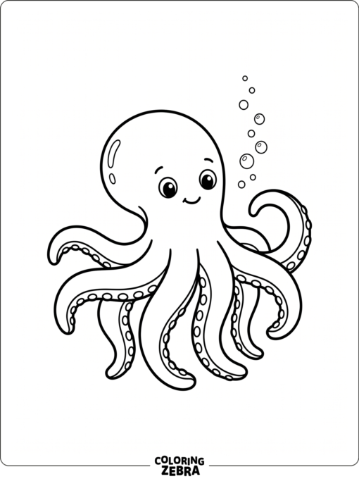 A simple octopus with rounded tentacles and bubbles