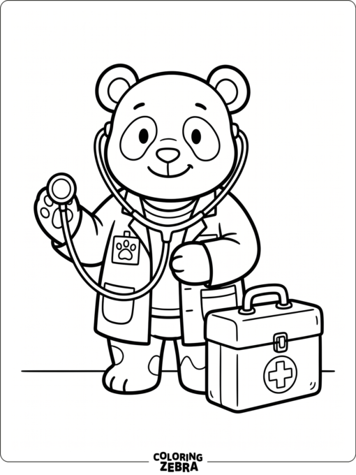 A panda doctor holding a stethoscope