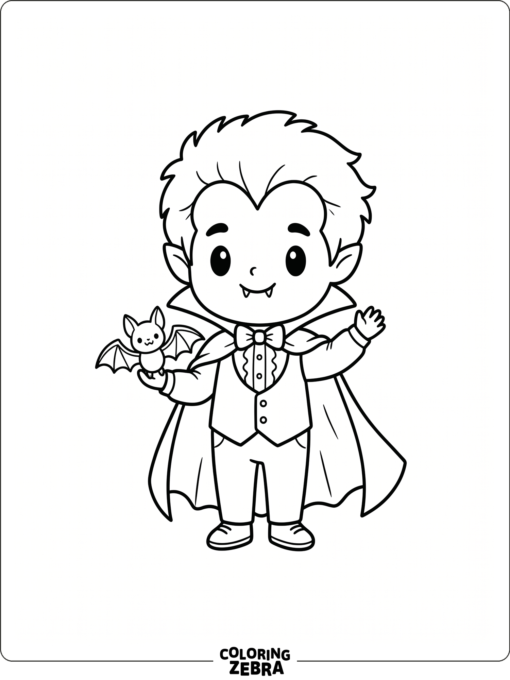A cute chibi Dracula holding a tiny bat
