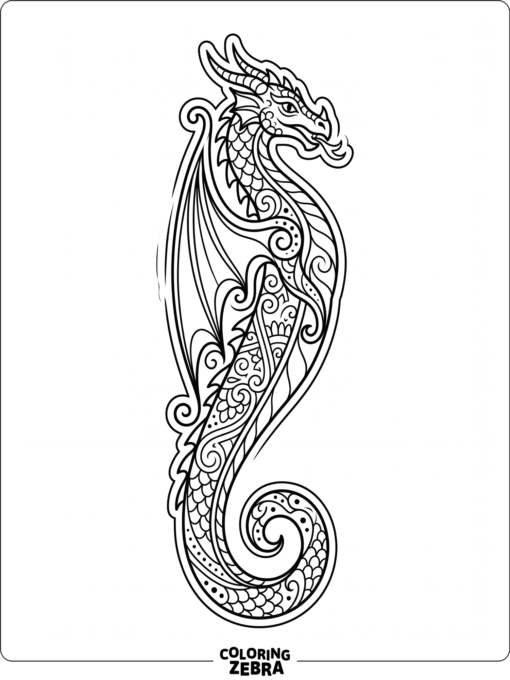A dragon bookmark with a curled tail and border