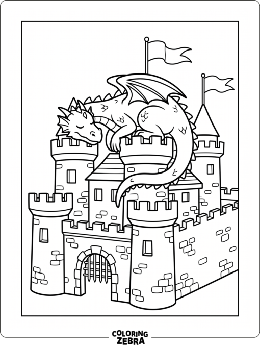 A dragon resting on castle towers