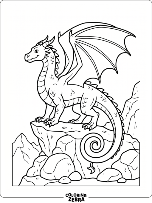 A dragon-like lizard with wings and a curled tail