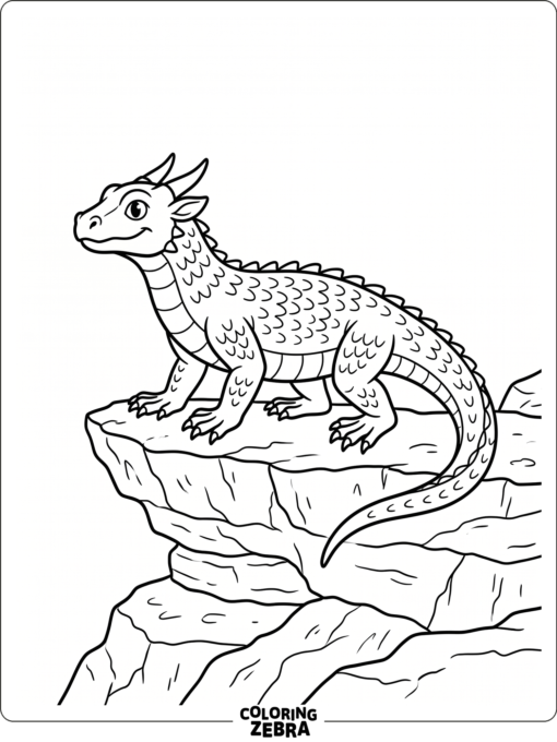 A dragon-like lizard standing on a rocky ledge
