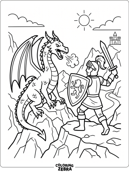 A hero confronting a dragon on a ridge
