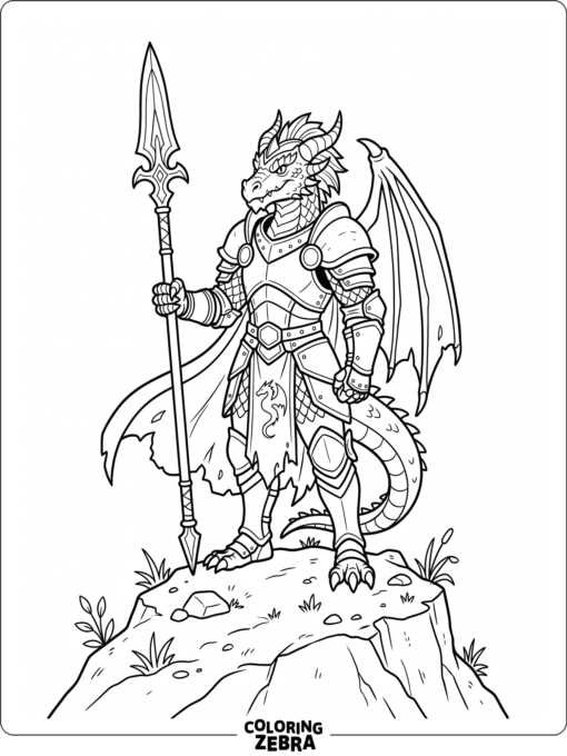 A dragon warrior holding a spear on a hill